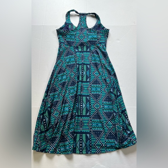 Prana Racerback Shelf Bra Tank Dress Blue Green Geometric size XS - Picture 2 of 8